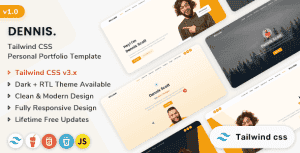 Dennis – Tailwind CSS Personal Portfolio HTML Template + Dark + RTL