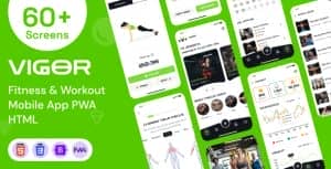 Fitness & Gym Workout Mobile App PWA HTML Template – Vigor