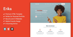 Erika – HTML Template For Online Portfolio, CV And Resume Websites
