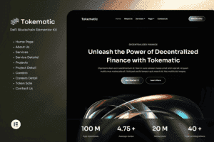 Tokematic – Crypto Defi Launch Elementor Template Kit