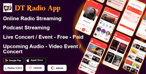 DTRadio – Online Radio, Podcasts & Live Events Flutter App (iOS – Android) with admin panel