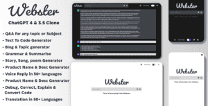 Ai Webster – ChatGPT 4 & 3.5 Clone Ai Image Ai Content Generators Ai Chatbots Code Q&A Grammar SEO