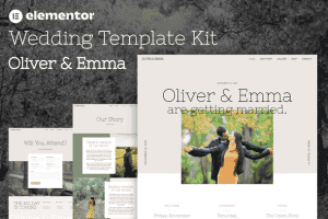 Oliver & Emma – Wedding Event Invitation Elementor Template Kit