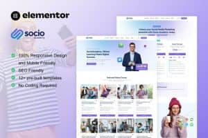 SocioAcademy – Social Media Management Course Elementor Template Kit