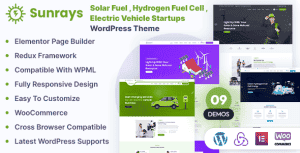 Sunrays – Solar Fuel , Hydrogen Fuel Cell , Electric Vehicle Startups Elementor WordPress Theme
