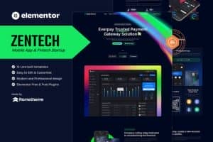 Zentech – Mobile App & Fintech Startup Elementor Template Kit
