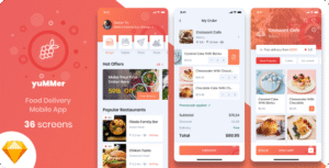 Yummer – Food Delivery Mobile App Sketch UI Template