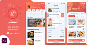 Yummer – Food Delivery Mobile App XD UI Template
