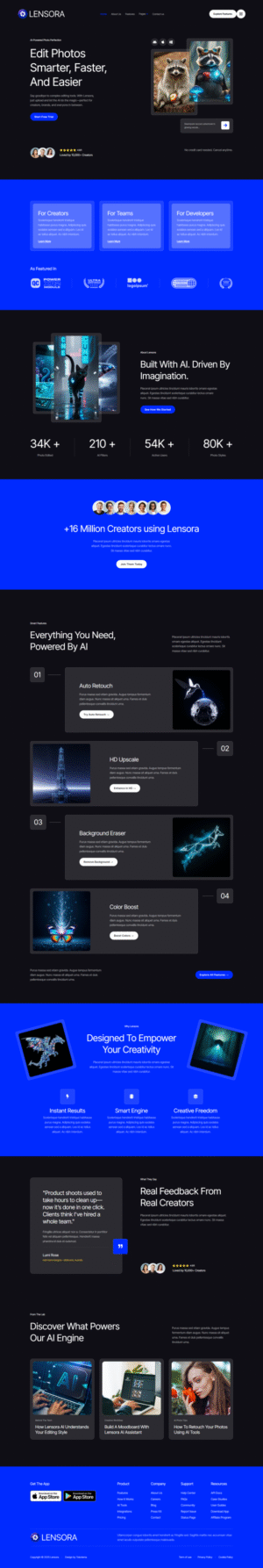 Lensora – SaaS AI Photo App Website Elementor Template Kit