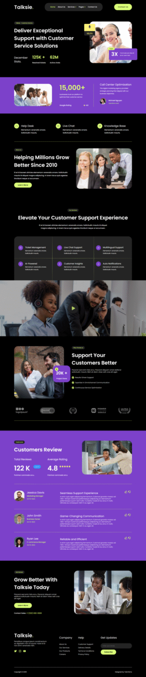 Talksie – Customer Service Website Elementor Template Kit