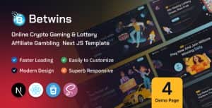 Betwins – Next JS React – Online Crypto Gaming & Lottery Affiliate Template