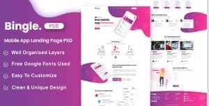 Bingle – Mobile App Landing Page PSD Template Bingle – Mobile App Landing Page PSD Template