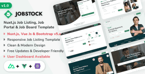 JobStock – Nuxt.js Job Listing, Job Portal Landing & Admin Dashboard Template