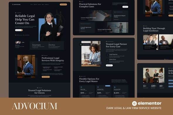 Advocium – Dark Legal & Law Firm Service Website Elementor Template Kits Advocium – Dark Legal & Law Firm Service Website Elementor Template Kits