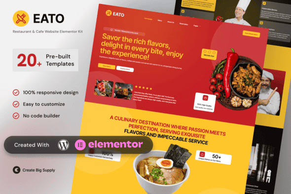 Eato – Restaurant and Cafe Elementor Template Kit for Dining, Food Services, and Culinary Brands Eato – Restaurant and Cafe Elementor Template Kit for Dining, Food Services, and Culinary Brands