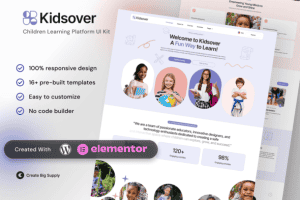 Kidsover Children’s Learning Platform Elementor Template Kit for Online Education and Early Learning