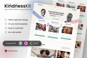 KindnessKit Non-Profit and Charity Elementor Template Kit for Donations, Fundraising, Social Causes