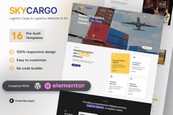 Skycargo Logistics and Cargo Elementor Template Kit for Freight Delivery and Transportation Services Skycargo Logistics and Cargo Elementor Template Kit for Freight Delivery and Transportation Services