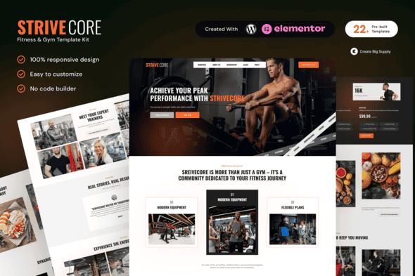StriveCore Fitness & Gym Elementor Template Kit for Workout Studios, Personal Trainers, Health Clubs StriveCore Fitness & Gym Elementor Template Kit for Workout Studios, Personal Trainers, Health Clubs