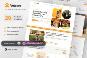 VetCare – Pet Care & Veterinary Elementor Template Kit for Animal Clinics, Pet Hospitals, and Vets