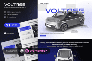 Voltase EV Car Company Elementor Template Kit for Electric Vehicle Brands and Green Mobility Startup