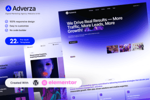 Adverza Digital Marketing Agency Elementor Template Kit for SEO, Ads, and Creative Campaign Services