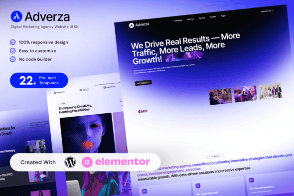 Adverza Digital Marketing Agency Elementor Template Kit for SEO, Ads, and Creative Campaign Services Adverza Digital Marketing Agency Elementor Template Kit for SEO, Ads, and Creative Campaign Services