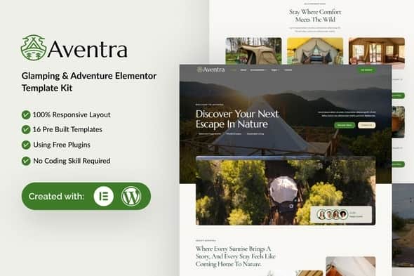 Aventra – Glamping & Adventure Elementor Template Kit Aventra – Glamping & Adventure Elementor Template Kit