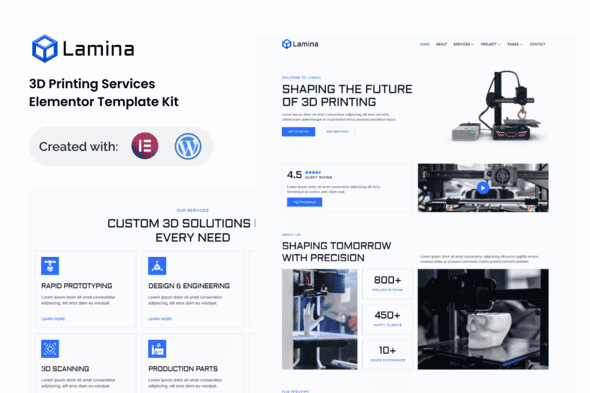 Lamina – 3D Printing Services Elementor Template Kit Lamina – 3D Printing Services Elementor Template Kit