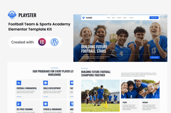 Playster – Football Team & Sports Academy Elementor Template Kit Playster – Football Team & Sports Academy Elementor Template Kit