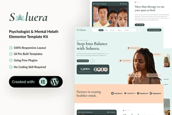 Soluera – Psychologist & Mental Health Elementor Template Kit Soluera – Psychologist & Mental Health Elementor Template Kit