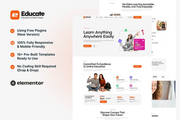 Educate – eLearning & Course Elementor Template Kit Educate – eLearning & Course Elementor Template Kit