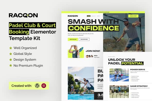Racqon – Padel Club & Court Booking Elementor Template Kit Racqon – Padel Club & Court Booking Elementor Template Kit