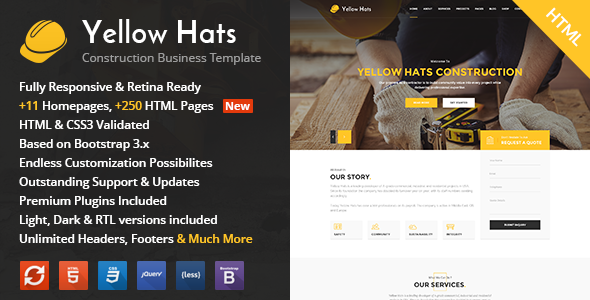 Yellow Hats – Construction, Building & Renovation HTML Template Yellow Hats – Construction, Building & Renovation HTML Template