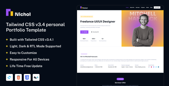 Nichol – Tailwind CSS Personal Portfolio Templates Nichol – Tailwind CSS Personal Portfolio Templates