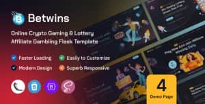 Betwins – Online Crypto Gaming & Lottery Affiliate Flask Template