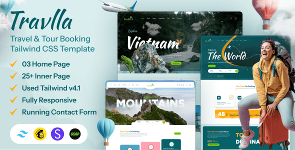 Travlla – Travel & Tour Booking Tailwind CSS Template Travlla – Travel & Tour Booking Tailwind CSS Template