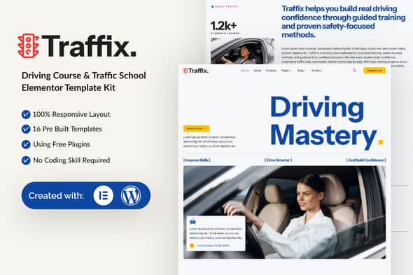 Traffix – Driving Course & Traffic School Elementor Template Kit Traffix – Driving Course & Traffic School Elementor Template Kit