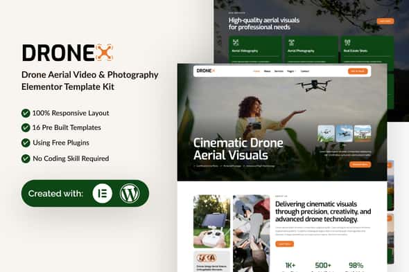 Dronex – Drone Aerial Video & Photography Elementor Template Kit Dronex – Drone Aerial Video & Photography Elementor Template Kit