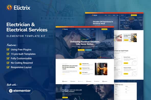 Elictrix – Electrician & Electrical Services Elementor Template Kit Elictrix – Electrician & Electrical Services Elementor Template Kit
